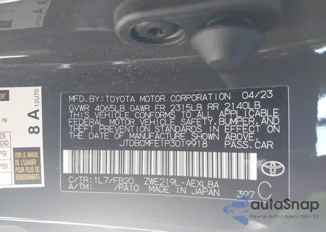 2023 Toyota Corolla Hybrid Le из США, поврежденный, VIN JTDBCMFE1P3019918